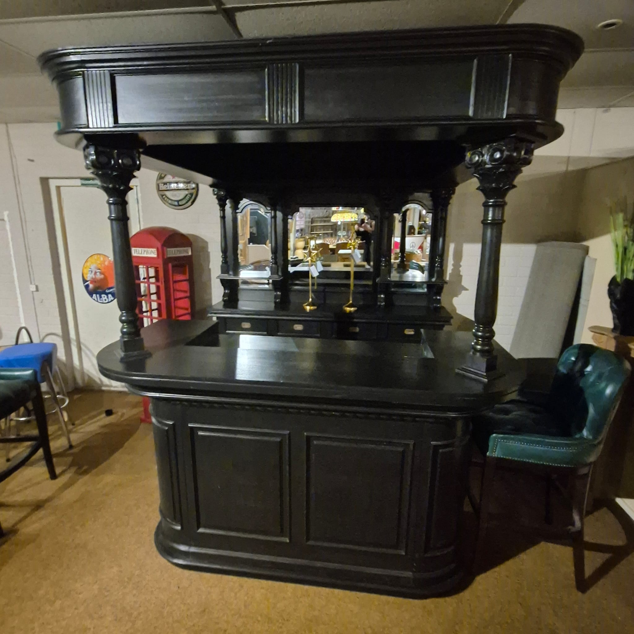 Hausbar Theke Teakholz Schwarz 2,00 m – Bild 3