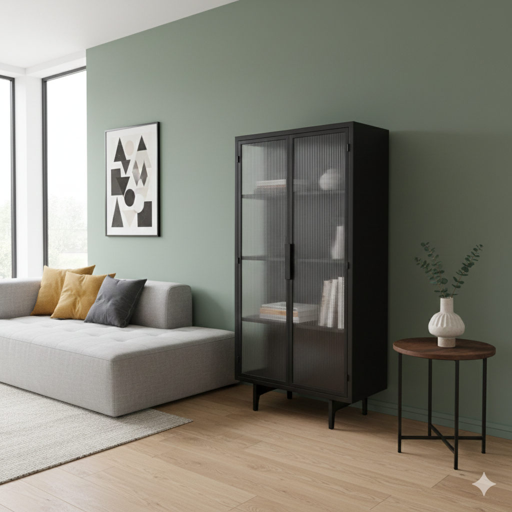 Designer Vitrine Schrank Riffelglas 0,90 m – Bild 2