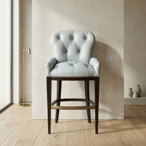 Chesterfield Barhocker Barsessel Leder Hellgrau