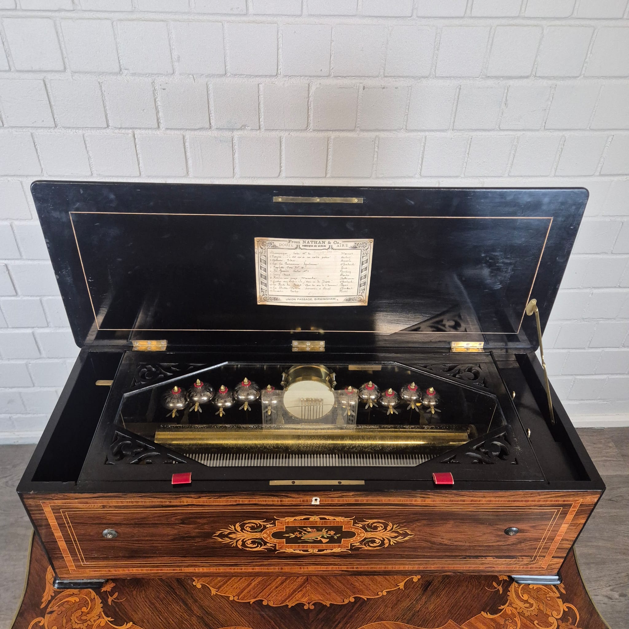 Spieldose Walzenspieluhr 1870 Wurzelholz – Bild 8