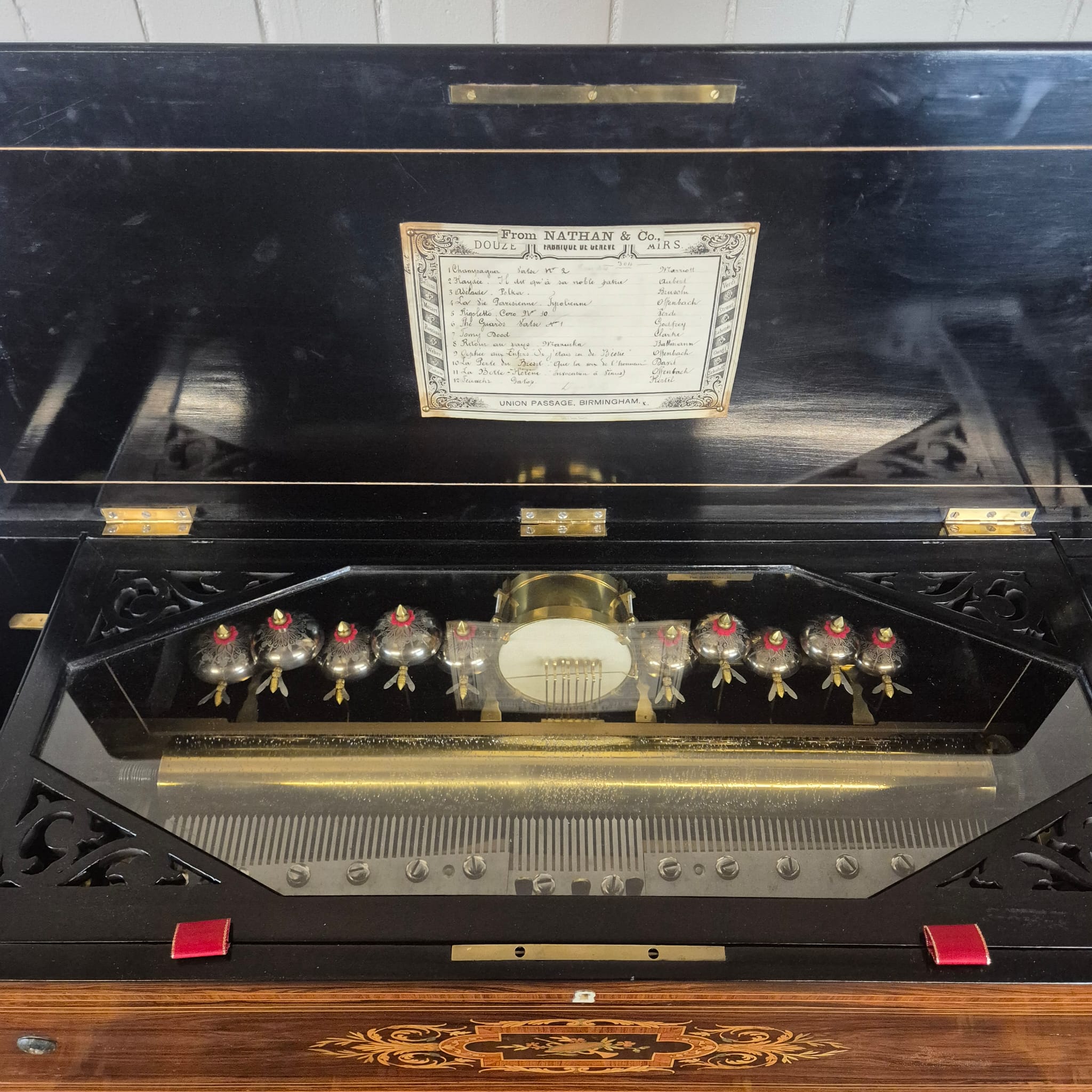 Spieldose Walzenspieluhr 1870 Wurzelholz – Bild 10