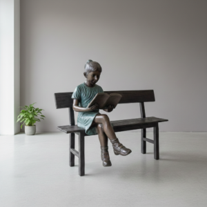 Skulptur Deko-Figur Mädchen auf Bank Bronze 1,10 m