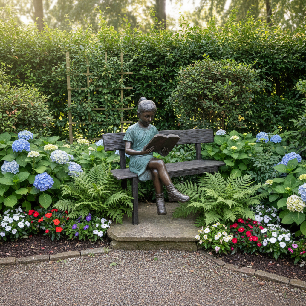 Skulptur Deko-Figur Mädchen auf Bank Bronze 1,10 m – Bild 2