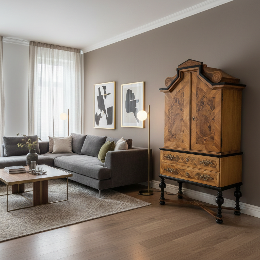 Kabinettschrank Schrank auf Gestell Barock 1770 Nussbaum – Bild 2