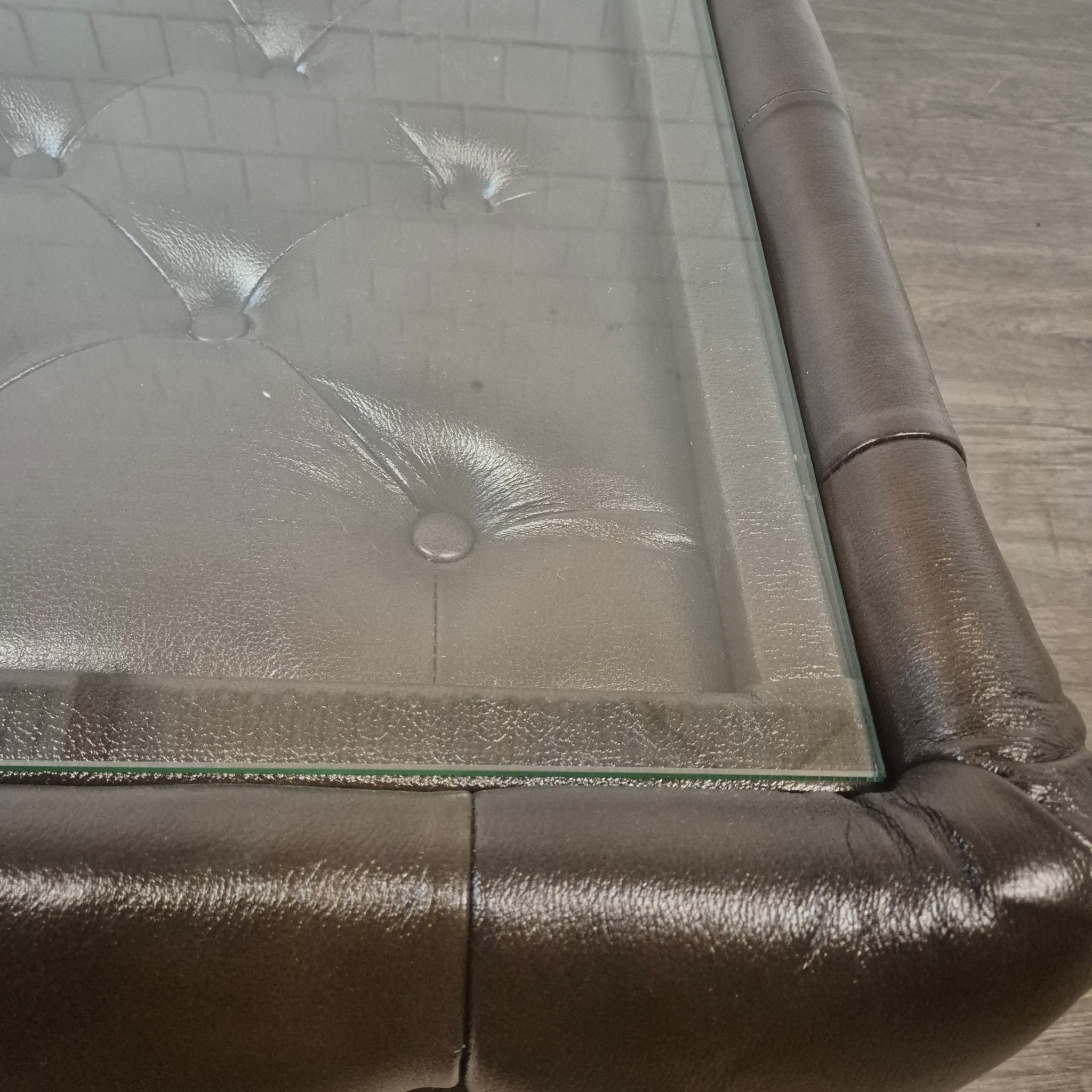 Chesterfield Couchtisch Leder Glas Dunkelbraun 1,20 m x 0,78 m – Bild 13