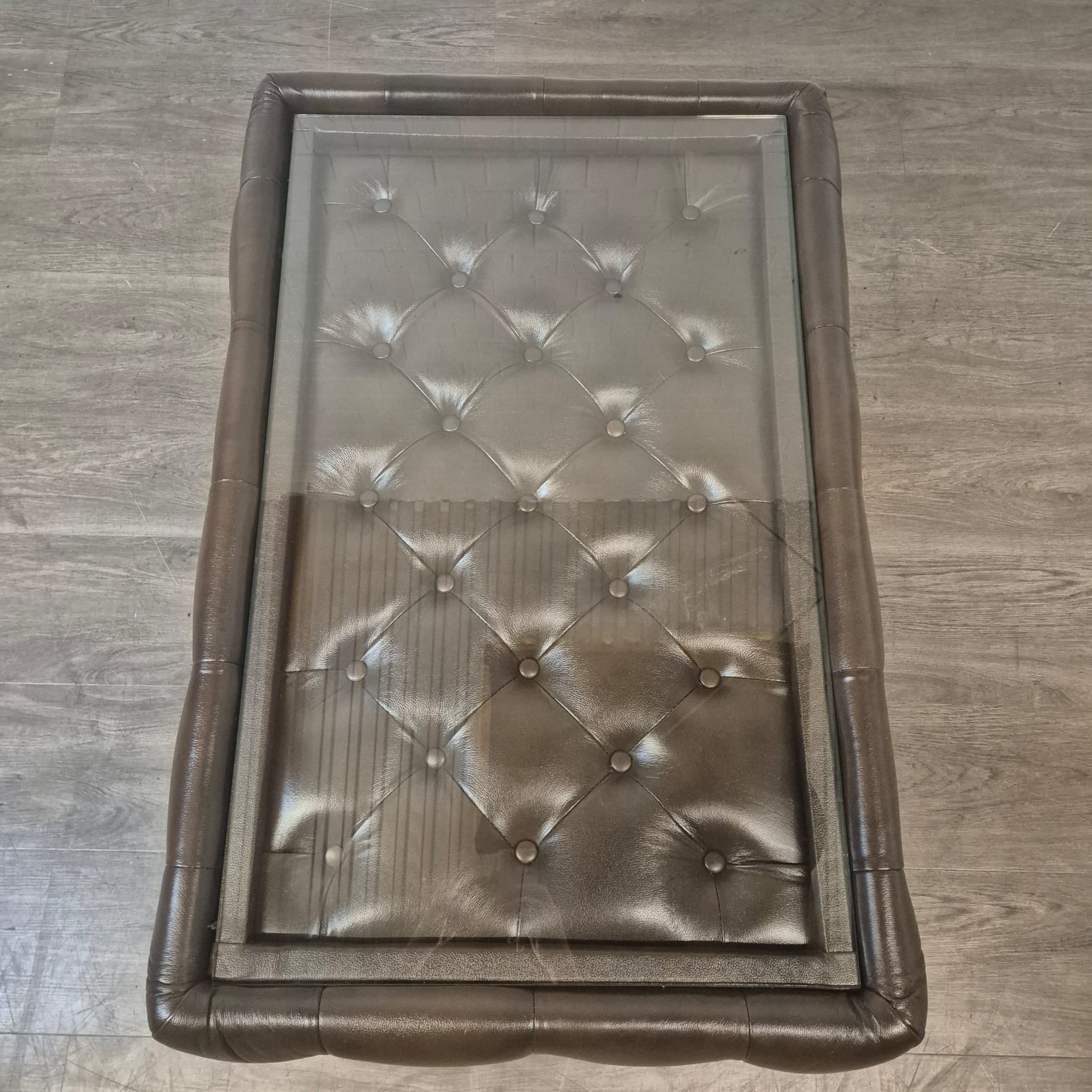 Chesterfield Couchtisch Leder Glas Dunkelbraun 1,20 m x 0,78 m – Bild 9