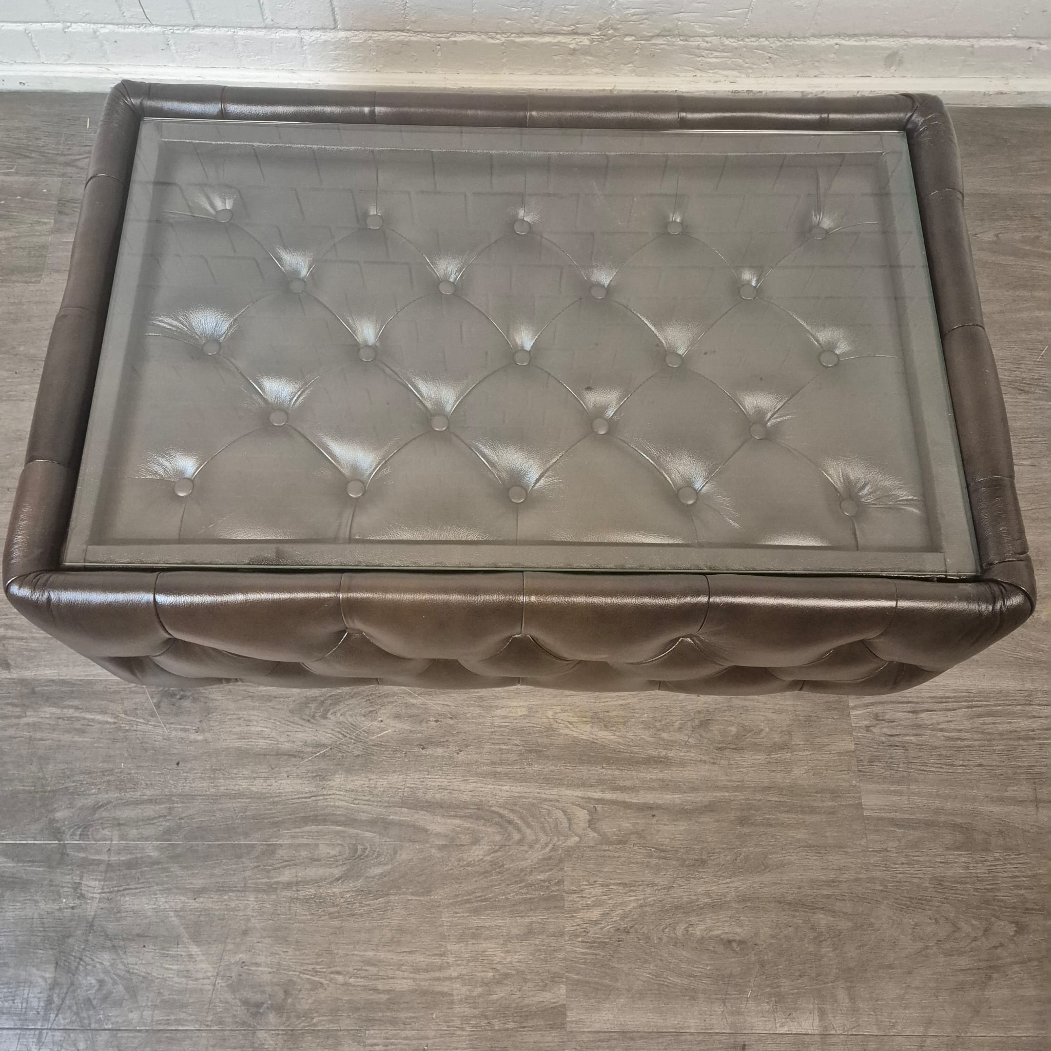 Chesterfield Couchtisch Leder Glas Dunkelbraun 1,20 m x 0,78 m – Bild 5