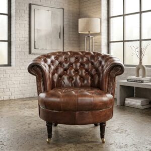 Chesterfield Sessel Leder Cognac-Braun