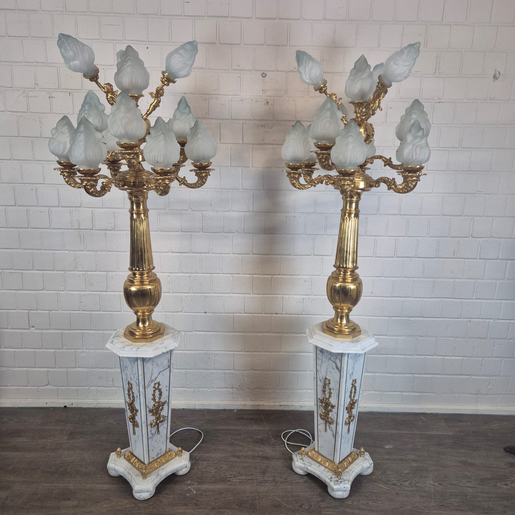 Set Stehlampen Laternen Messing Marmor 2,10 m – Bild 5