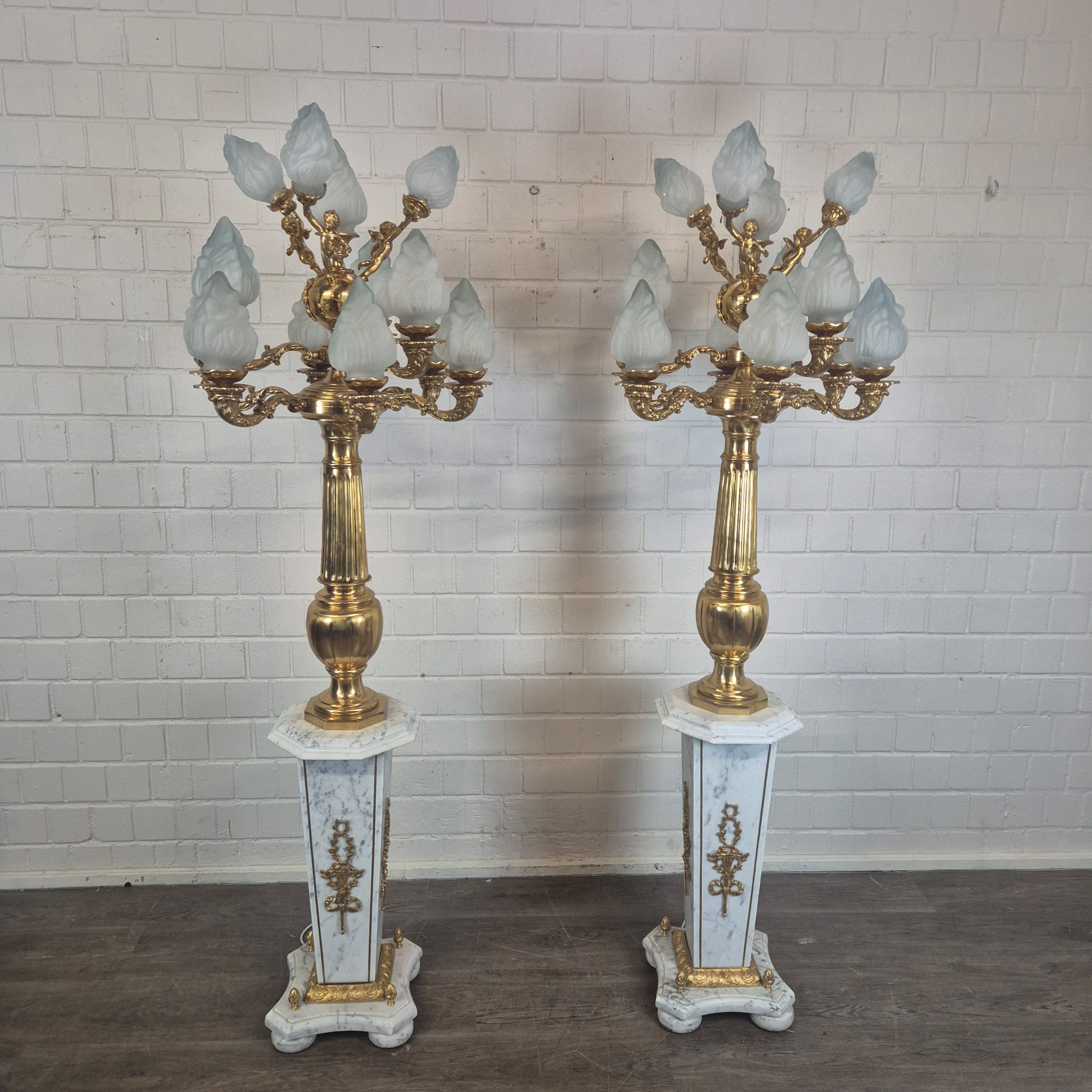 Set Stehlampen Laternen Messing Marmor 2,10 m – Bild 3