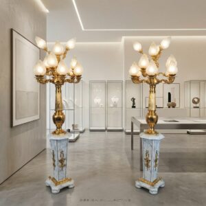 Set Stehlampen Laternen Messing Marmor 2,10 m