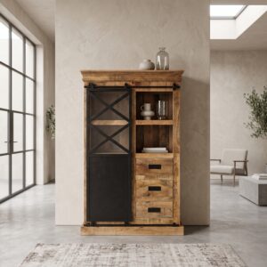Esszimmerschrank Vitrine Mangoholz 0,90 m