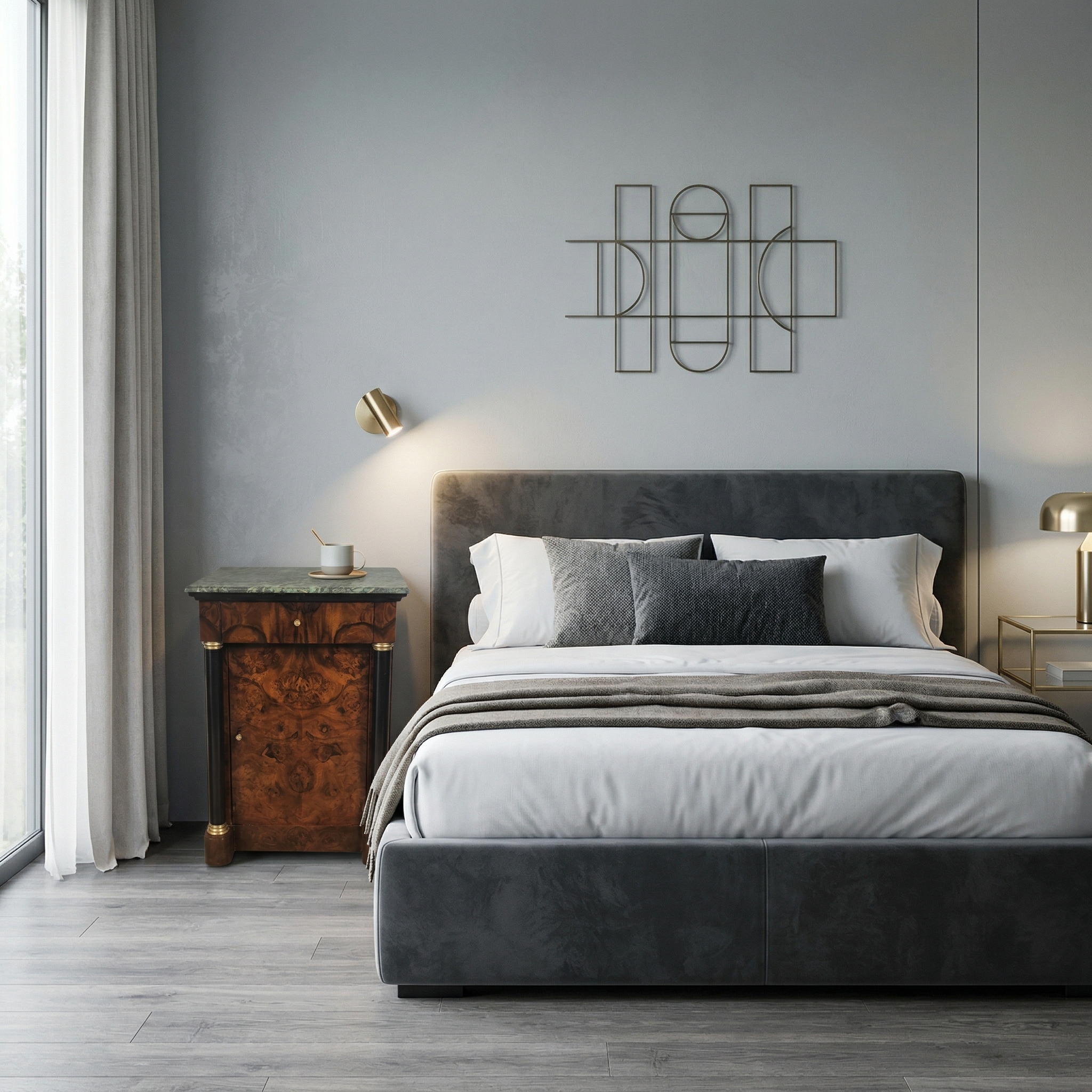 Nachttisch Empire-Stil Nussbaum Marmor – Bild 2