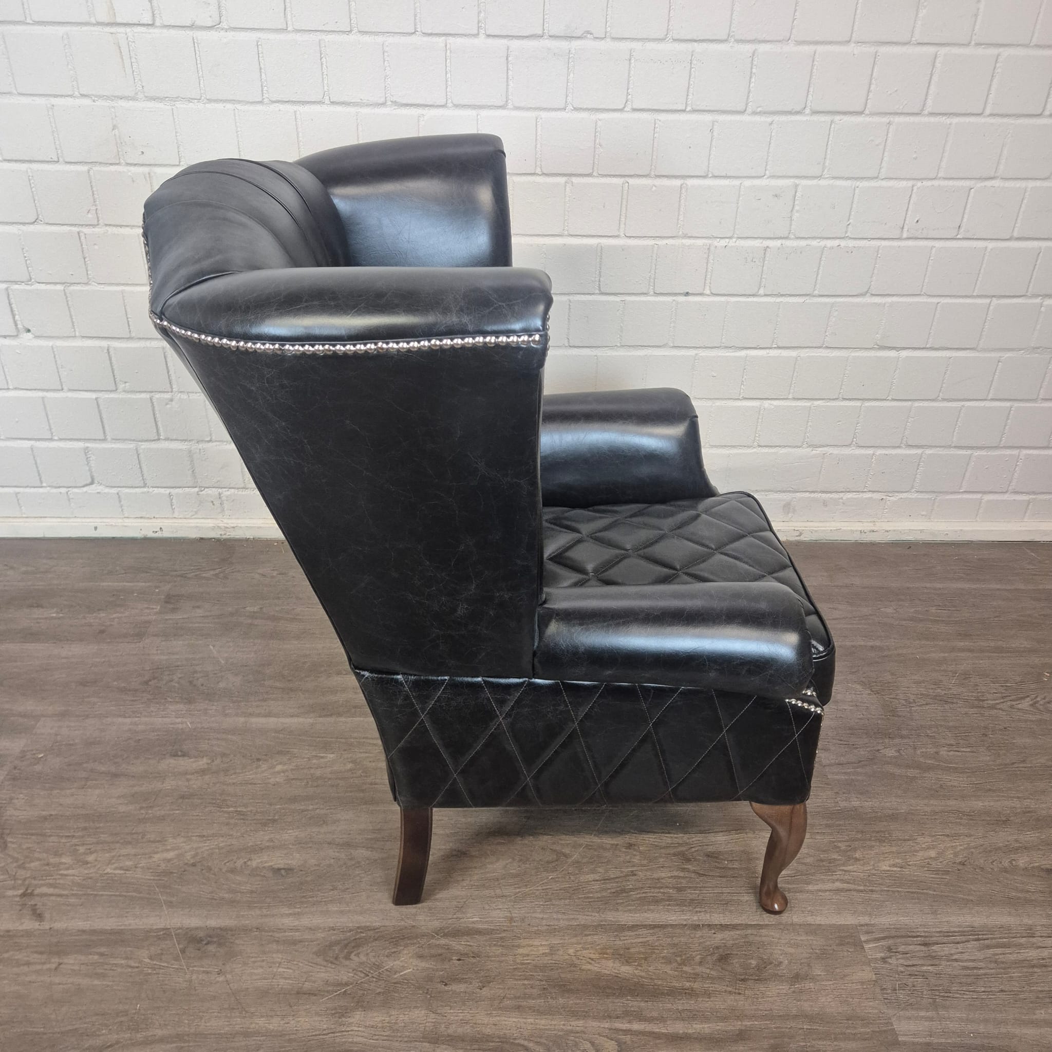 Chesterfield Ohrenbackensessel Sessel Leder Schwarz – Bild 3