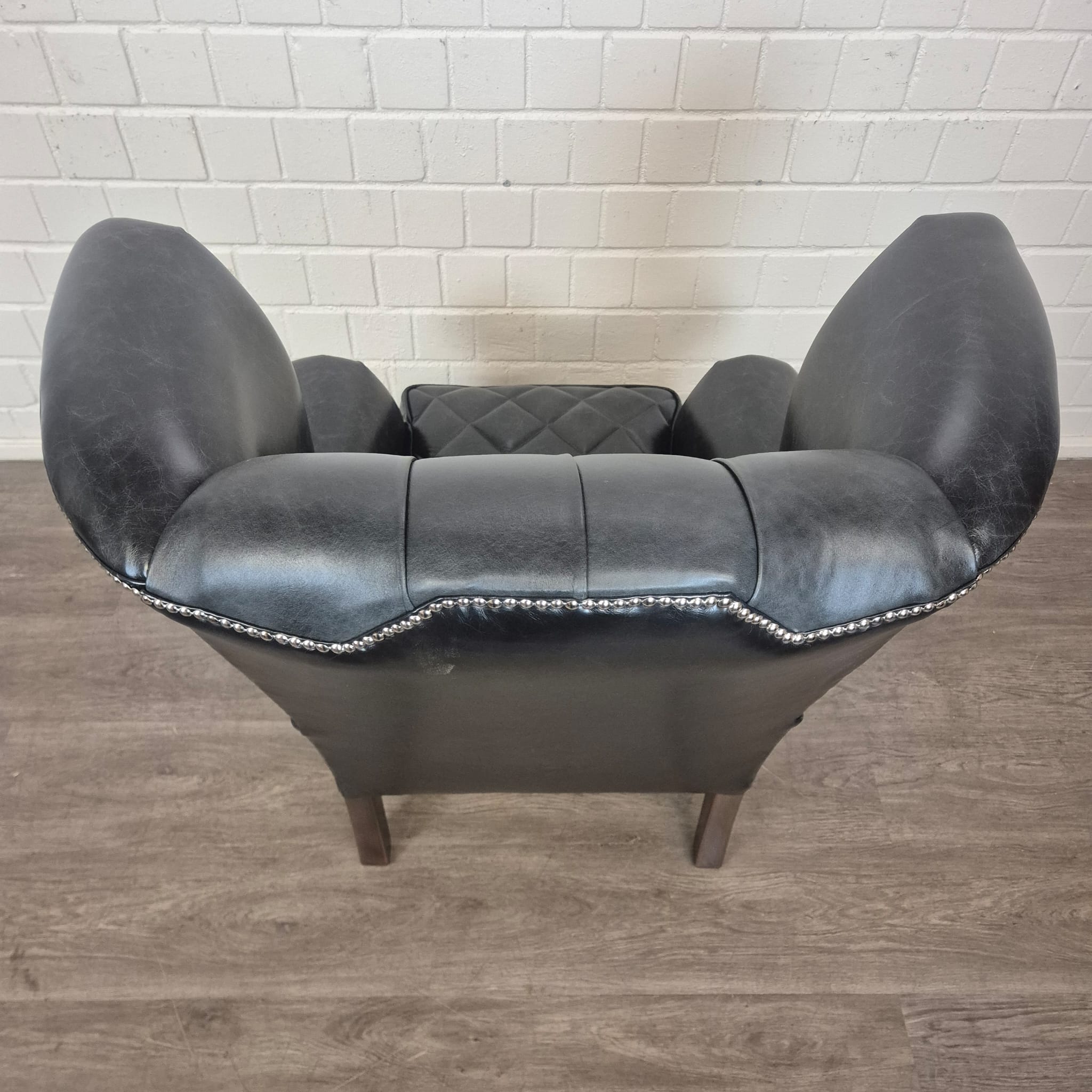 Chesterfield Ohrenbackensessel Sessel Leder Schwarz – Bild 10