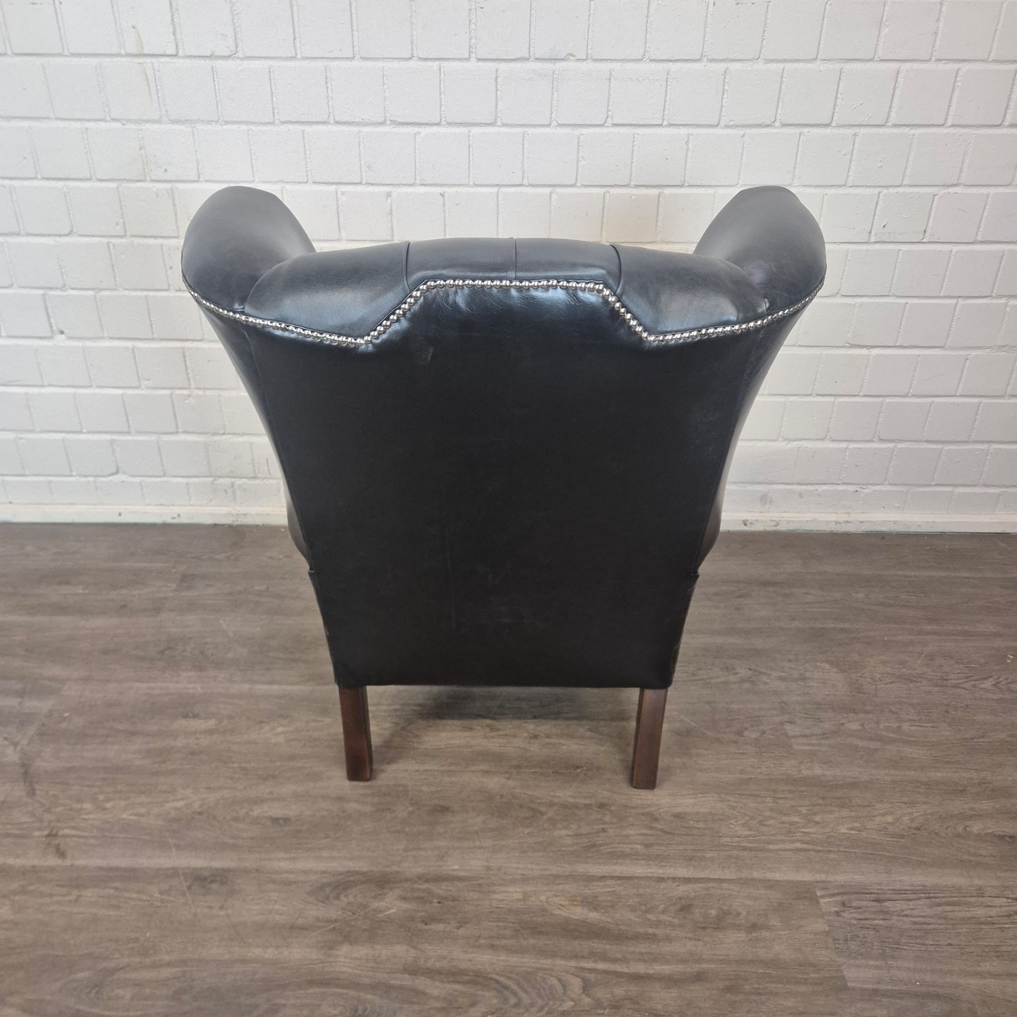 Chesterfield Ohrenbackensessel Sessel Leder Schwarz – Bild 9