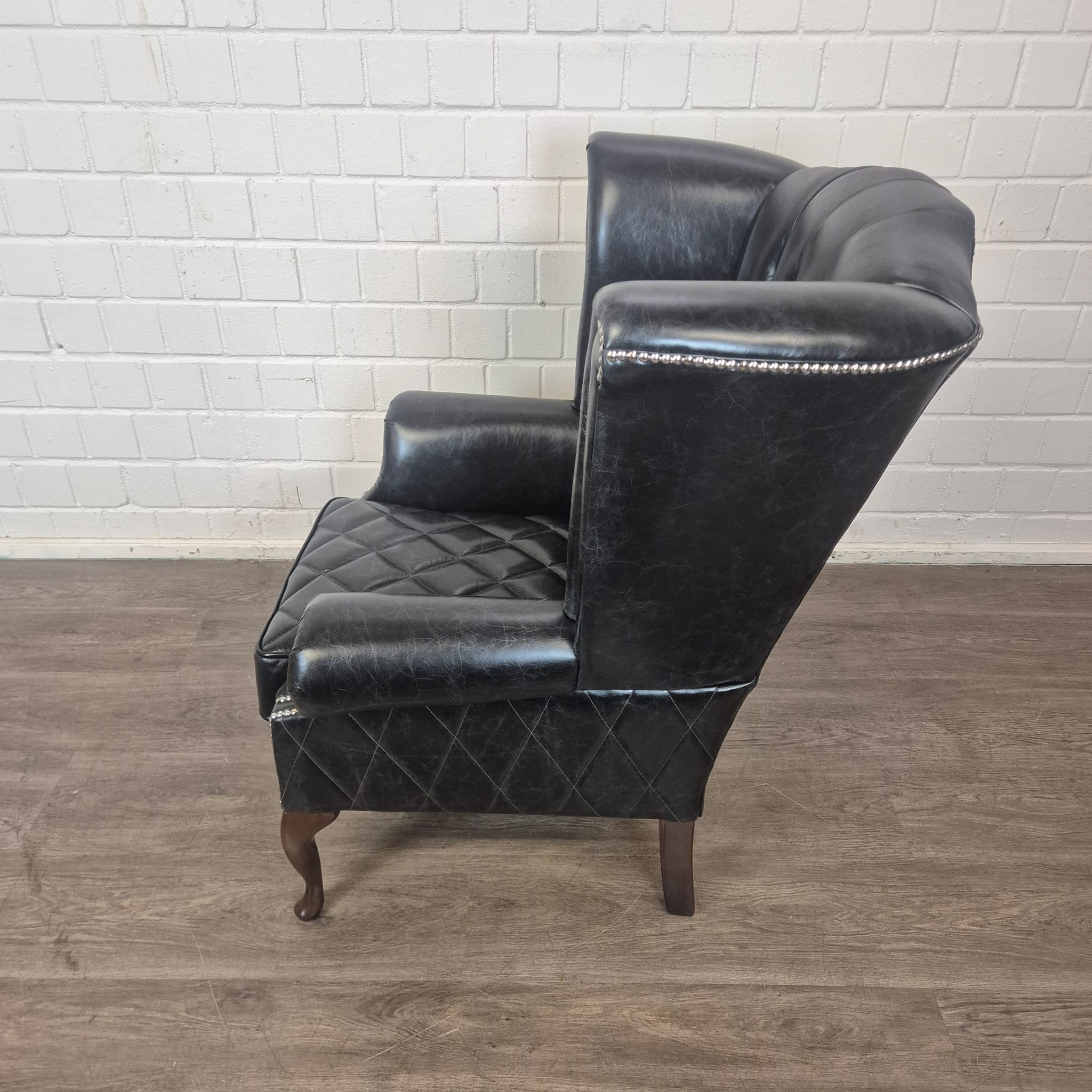 Chesterfield Ohrenbackensessel Sessel Leder Schwarz – Bild 8