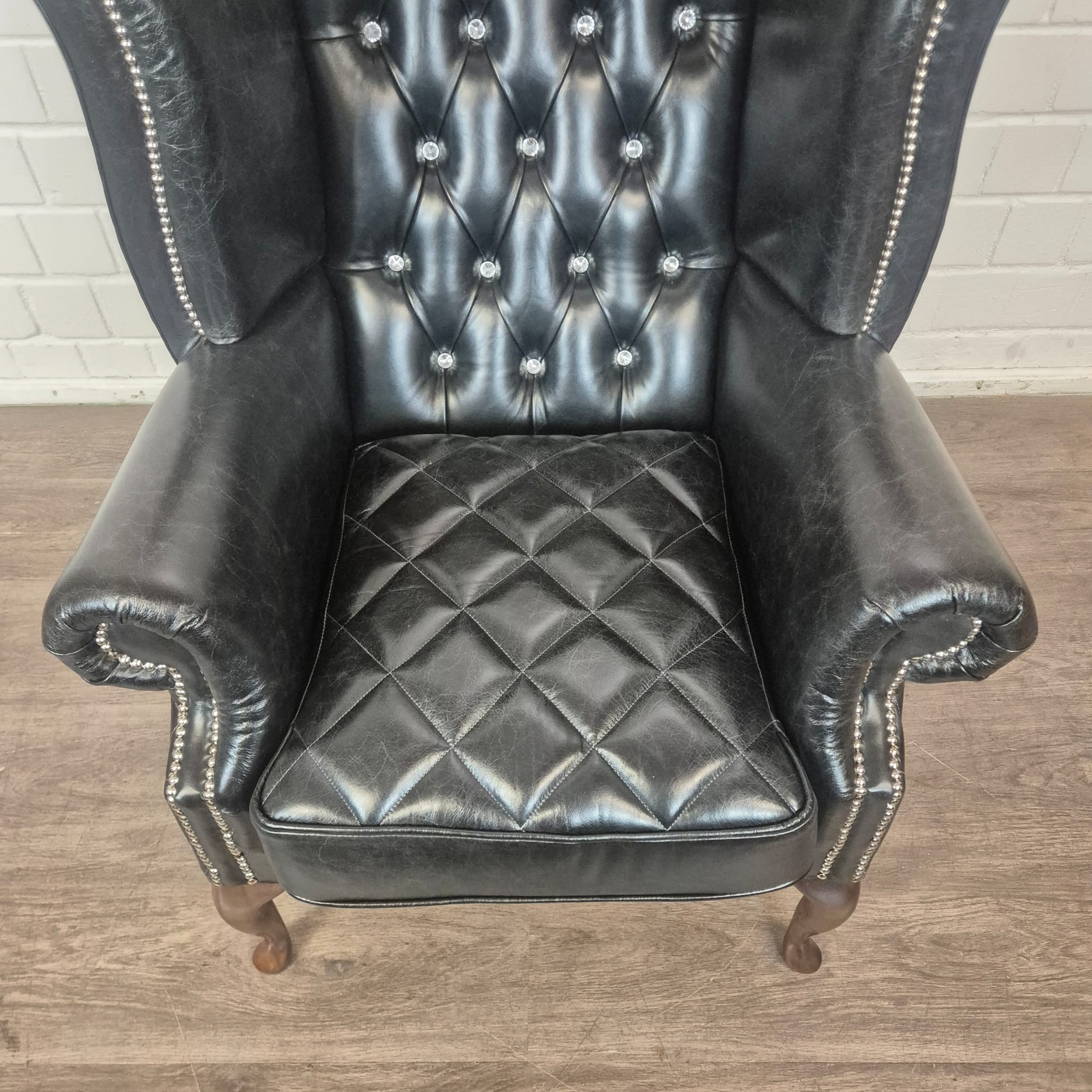 Chesterfield Ohrenbackensessel Sessel Leder Schwarz – Bild 12