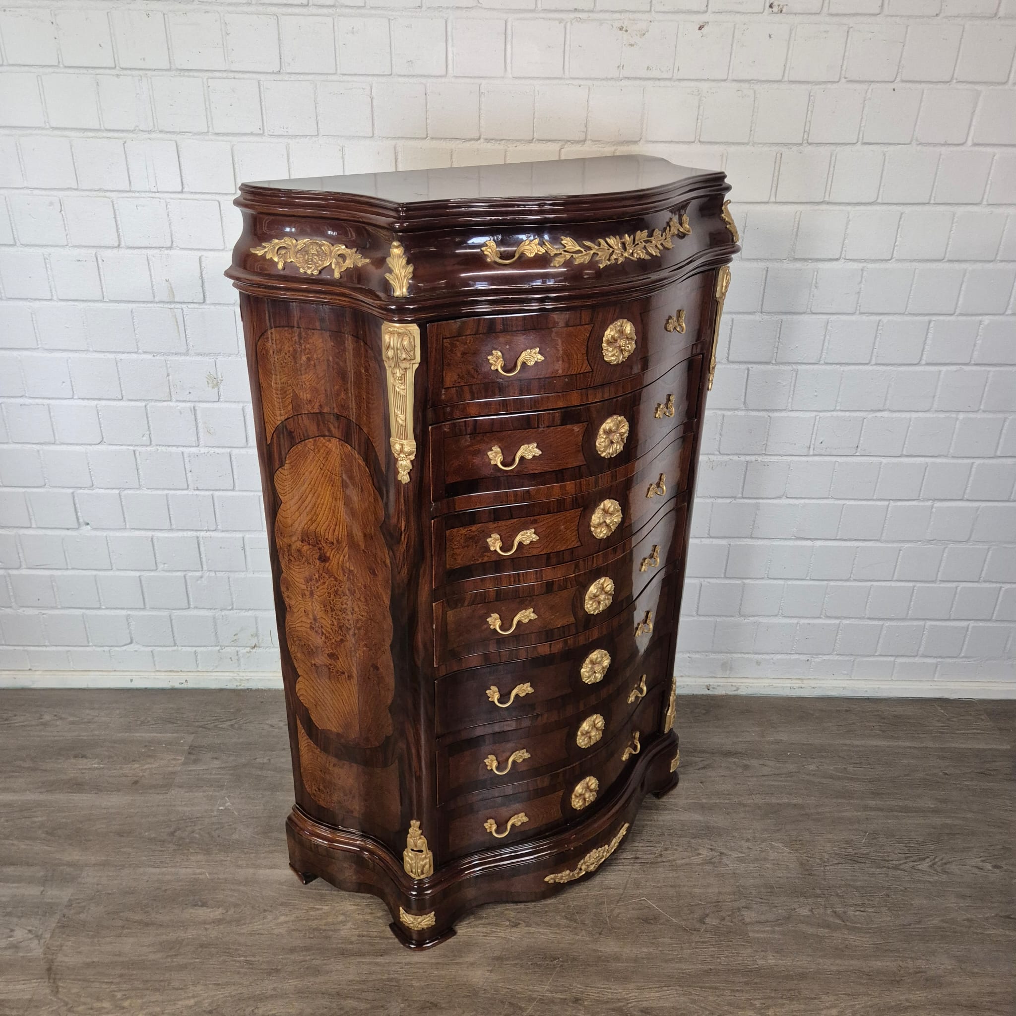 Hochkommode Ladenschrank Nussbaum Barockstil 1,56 m – Bild 4