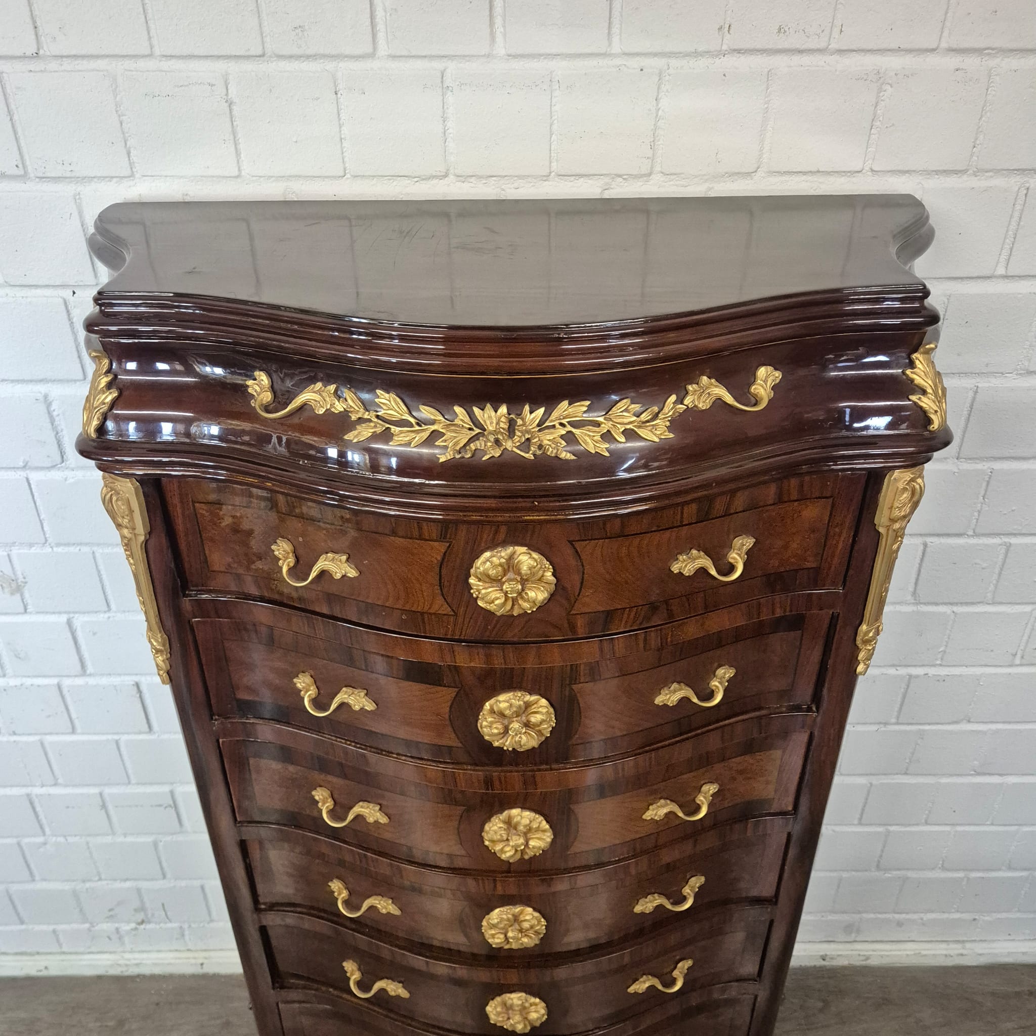 Hochkommode Ladenschrank Nussbaum Barockstil 1,56 m – Bild 14