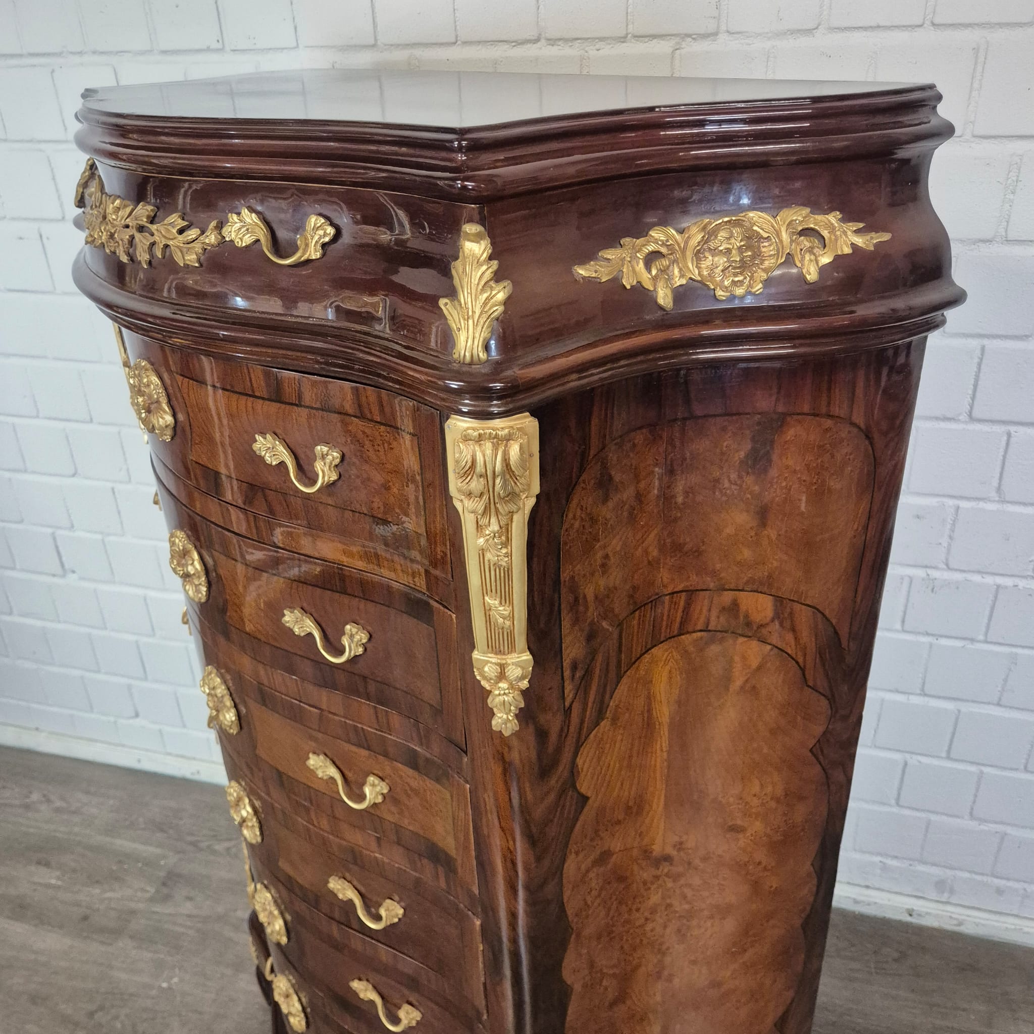 Hochkommode Ladenschrank Nussbaum Barockstil 1,56 m – Bild 12