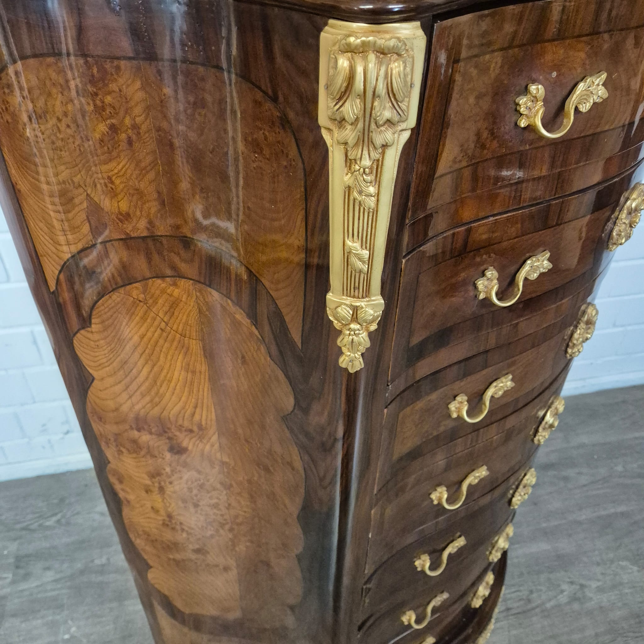 Hochkommode Ladenschrank Nussbaum Barockstil 1,56 m – Bild 6