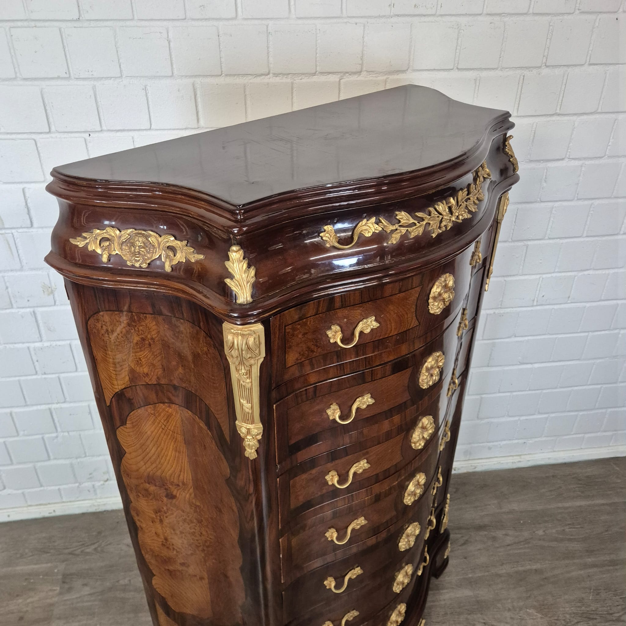 Hochkommode Ladenschrank Nussbaum Barockstil 1,56 m – Bild 5
