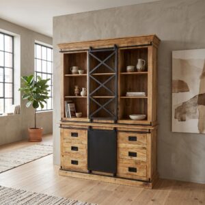 Vitrine Bücherschrank Mangoholz 1,60 m