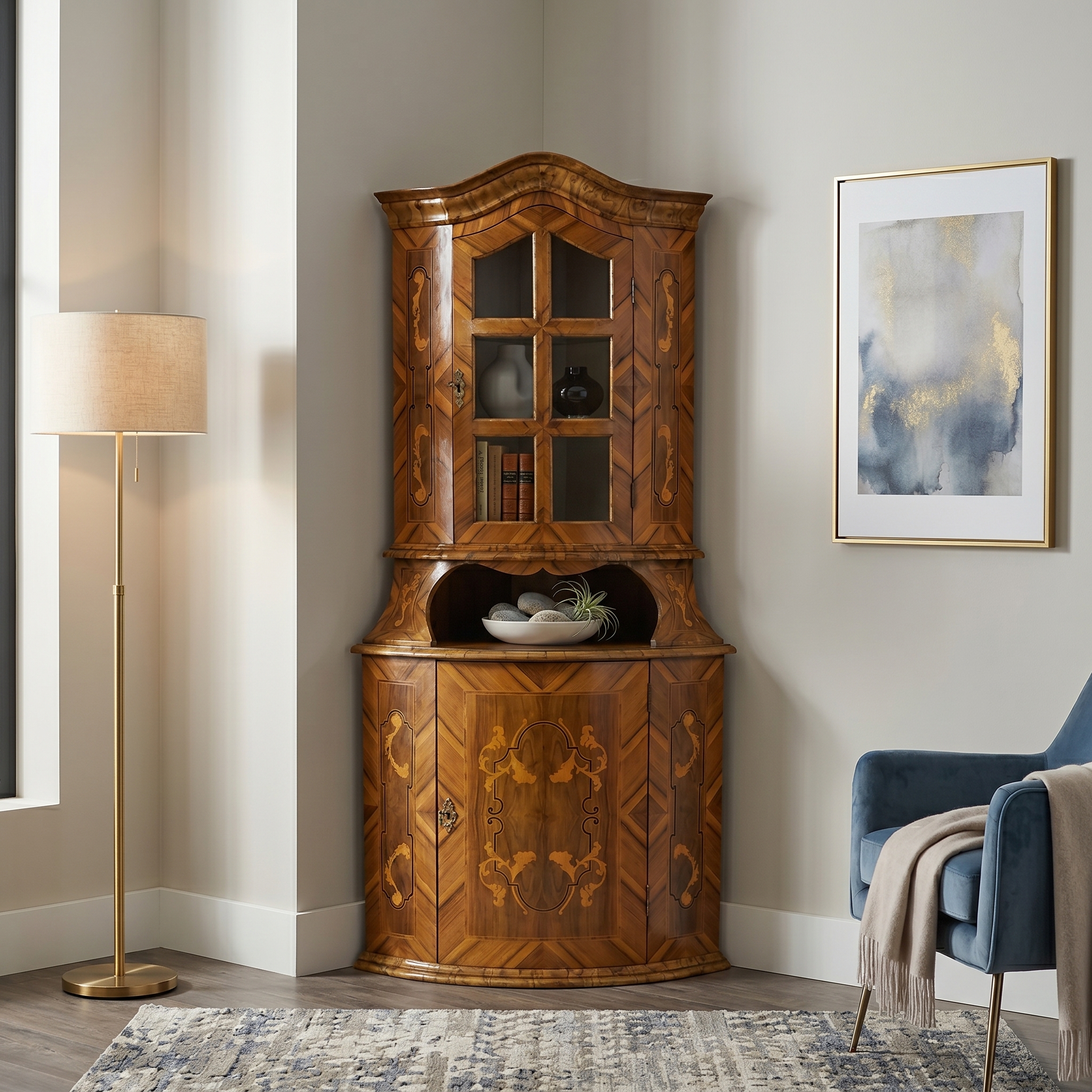 Eckschrank Eckvitrine Barock 1780 Nussbaum – Bild 2