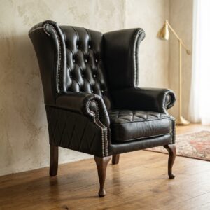 Chesterfield Ohrenbackensessel Sessel Leder Schwarz
