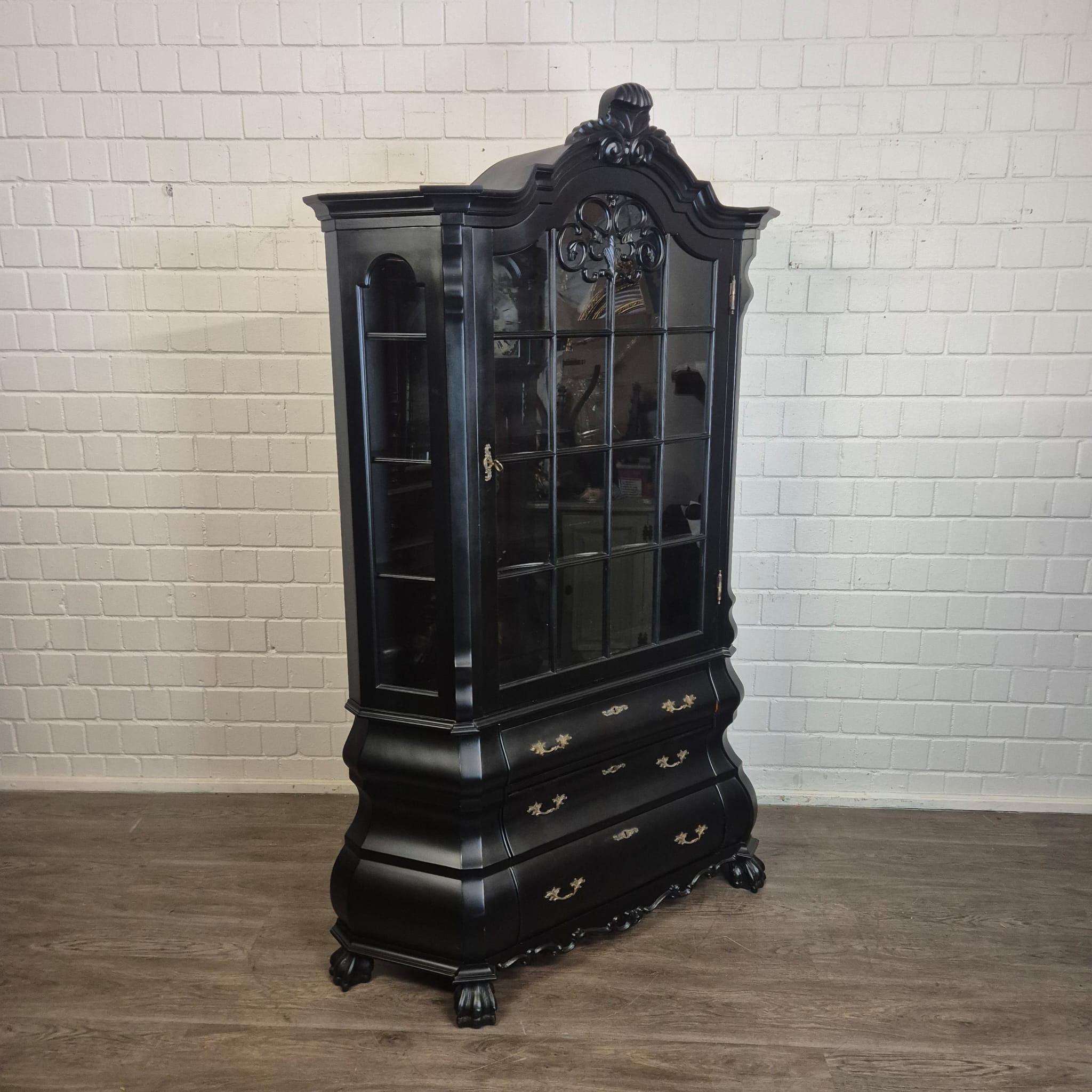 Vitrine Bücherschrank Neubarock Schwarz 1,40 m – Bild 4
