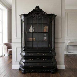 Vitrine Bücherschrank Neubarock Schwarz 1,40 m