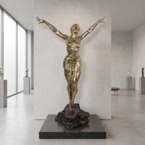 Art-Déco-Stil Skulptur Dekoration Frauenfigur Messing 1,90 m