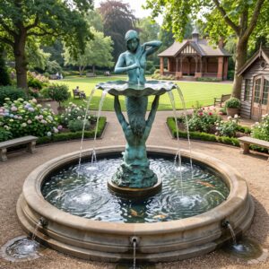 Bronze-Wasserspeier Gartenbrunnen: Meerjungfrau mit Tritonen 2,25 m