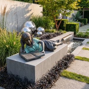 Dekoration Skulptur Lesendes Mädchen Bronze 1,18 m