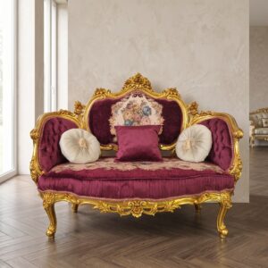 Barock-Sofa Barockstil Bordeaux-Gold 1,46 m