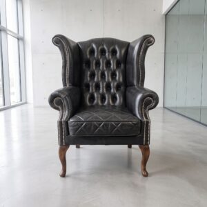 Chesterfield Ohrenbackensessel Sessel Leder Anthrazit-Schwarz