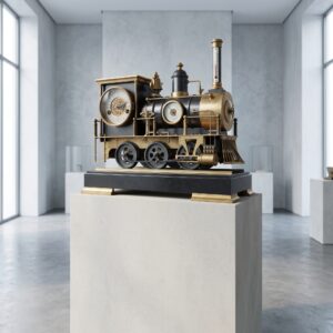 Französische Industrieuhr Automaten-Pendule Dampflokomotive 1890 Messing