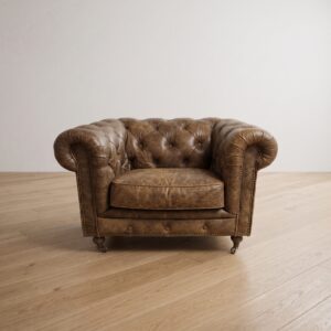 Sessel Clubsessel Chesterfield Vintage Braun Leder 1,16 m