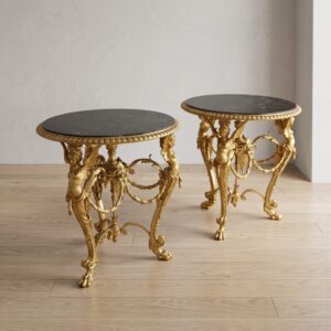 Set Luxus-Beistelltische Bronze Marmor Ø 0,70 m