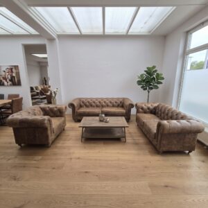 Chesterfield Couchgarnitur Vintage Braun 2-2-1 Leder