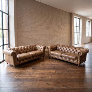 Set Couch Sofa Chesterfield Vintage Braun Leder 2,20 m