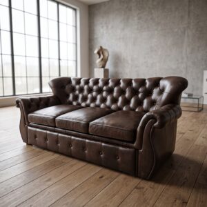 Chesterfield Schlafsofa Bettsofa Leder Dunkelbraun 2,07 m