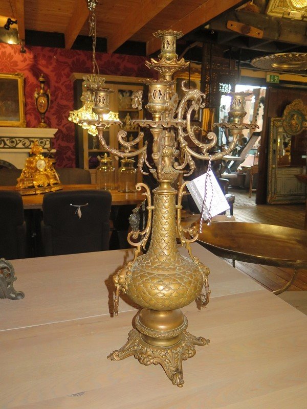 Kaminuhr mit Kerzenständer Frankreich 1850 Messing