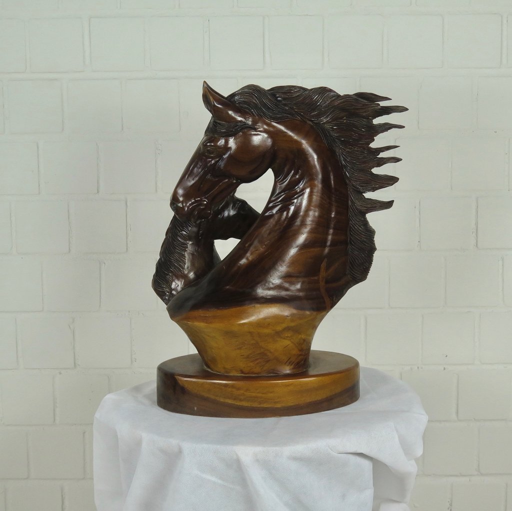 Skulptur Dekoration Pferd mit Fohlen Teakholz 0,45 m