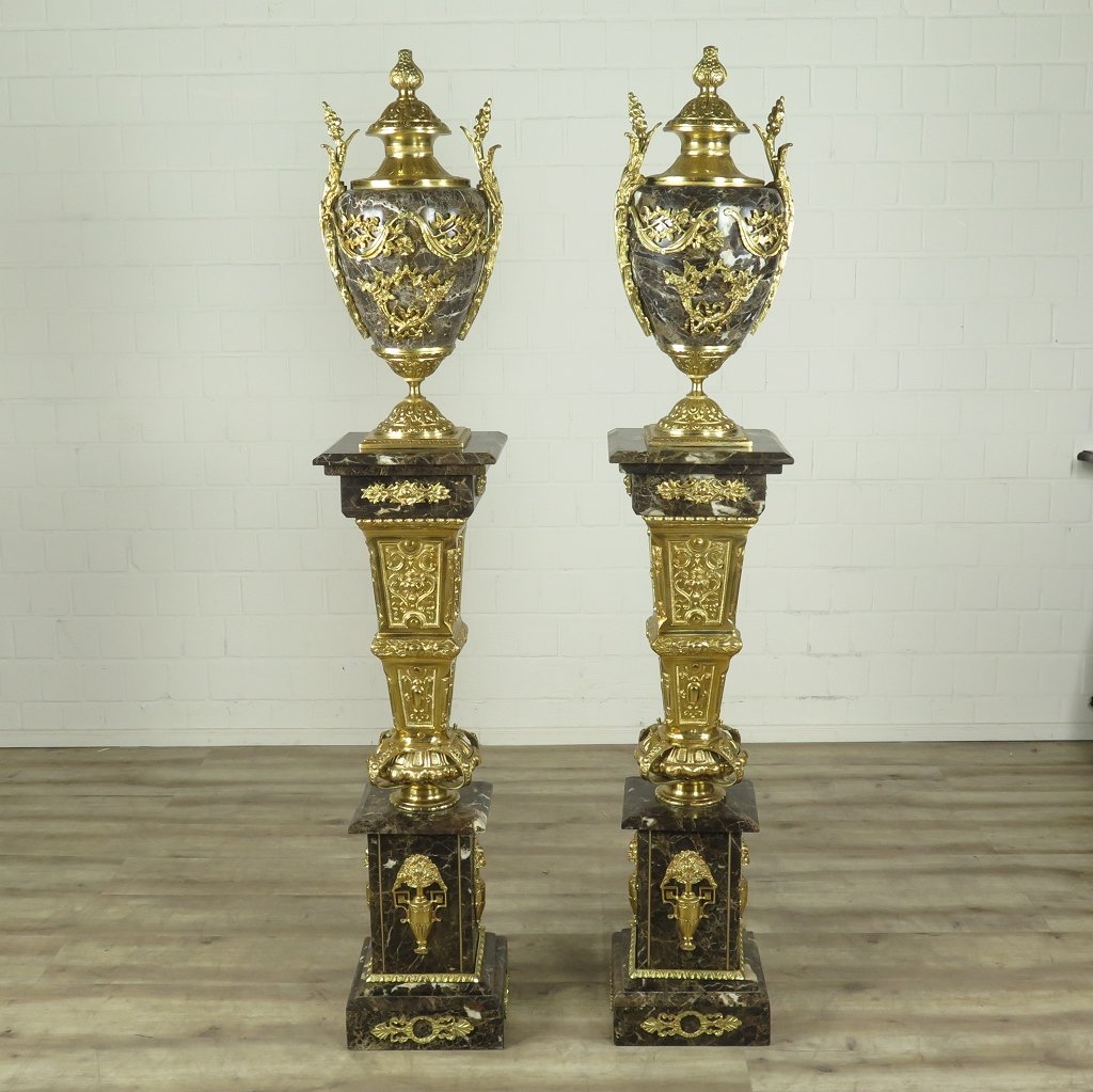 Säulen mit Vasen Marmor Schwarz 1,81 m
