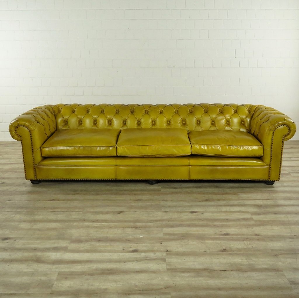 Chesterfield Sofa Couch Leder Gelb 2,80 m