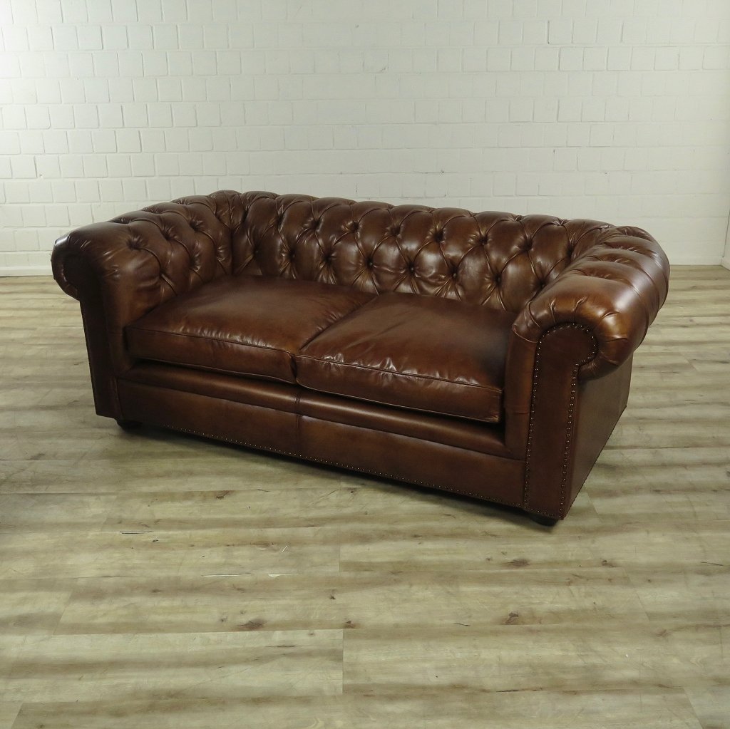 Chesterfield Sofa Couch Leder Brown 1,90 m