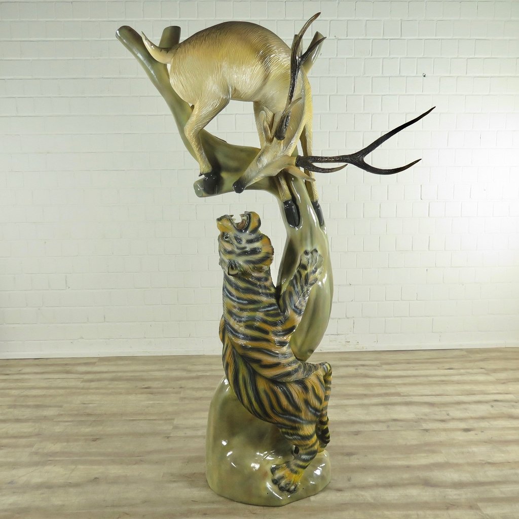 Skulptur Dekoration Tiger & Hirsch Teakholz 2,02 m