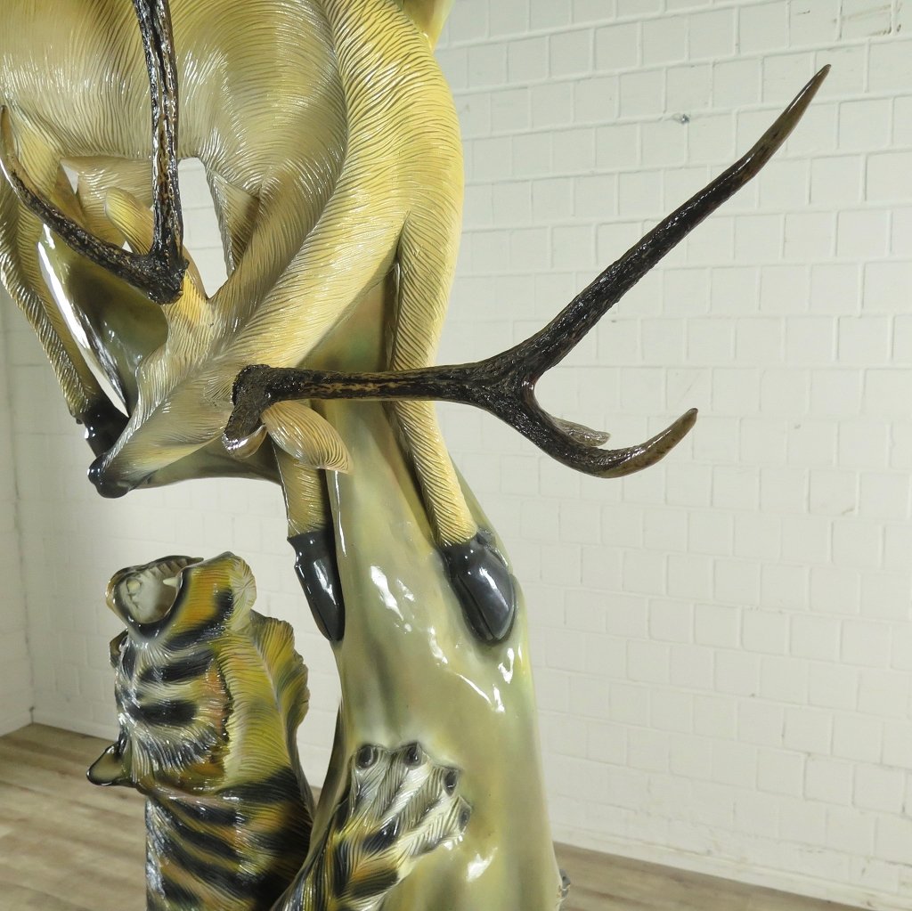 Skulptur Dekoration Tiger & Hirsch Teakholz 2,02 m